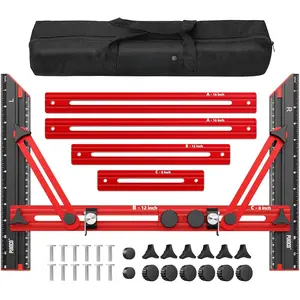 Stair Tread Template Tool, Stair Measuring Tool with Triangular Structure Brace and Edge Flip Stops, 8-72 in Solid  Alloy Stair Tread Jig for Accurately Measuring Stairs (Red)