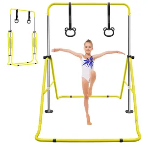 Expandable Gymnastics Bar for Kids – Folding, Height Adjustable Horizontal Bars with Rings, Junior Kip Training Equipment for Home Practice