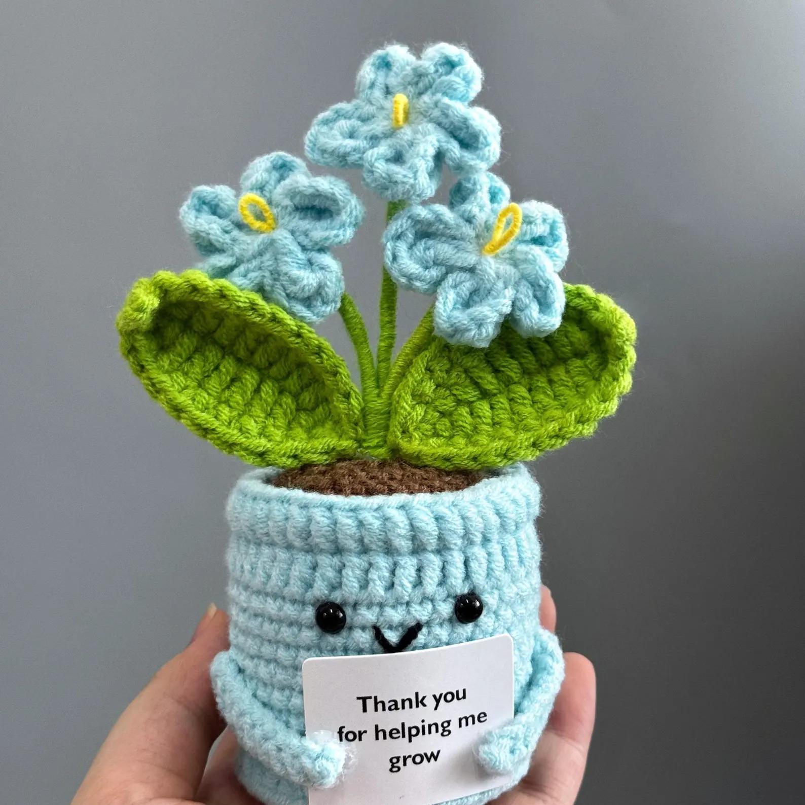 Handmade Crochet Forget me not Flowers with Hugging Heart,Emotional Support Potted Plant,Supportive Gift Au Flower,Mother's Day gift