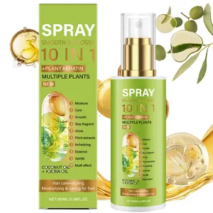 Anti-Frizz Hair Spray with Keratin，10-in-1 Leave-In Conditioner for Smooth & Glossy Hair，Moisturizing Detangling Treatment，Non-Greasy Styling Care (3.38OZ)