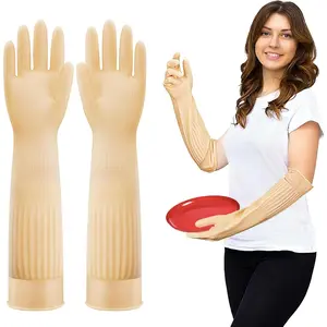 Long Rubber Dishwashing Cleaning Gloves, Elbow Length for Dishes Household Kitchenware Washing 17.8 Inches