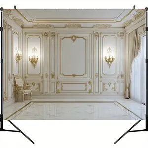 1pc Elegant Polyester Fabric Backdrop, Vintage European Castle Wall Design, No-Electricity Needed Photography Background for Weddings, Bridal Showers, Anniversaries, Parties