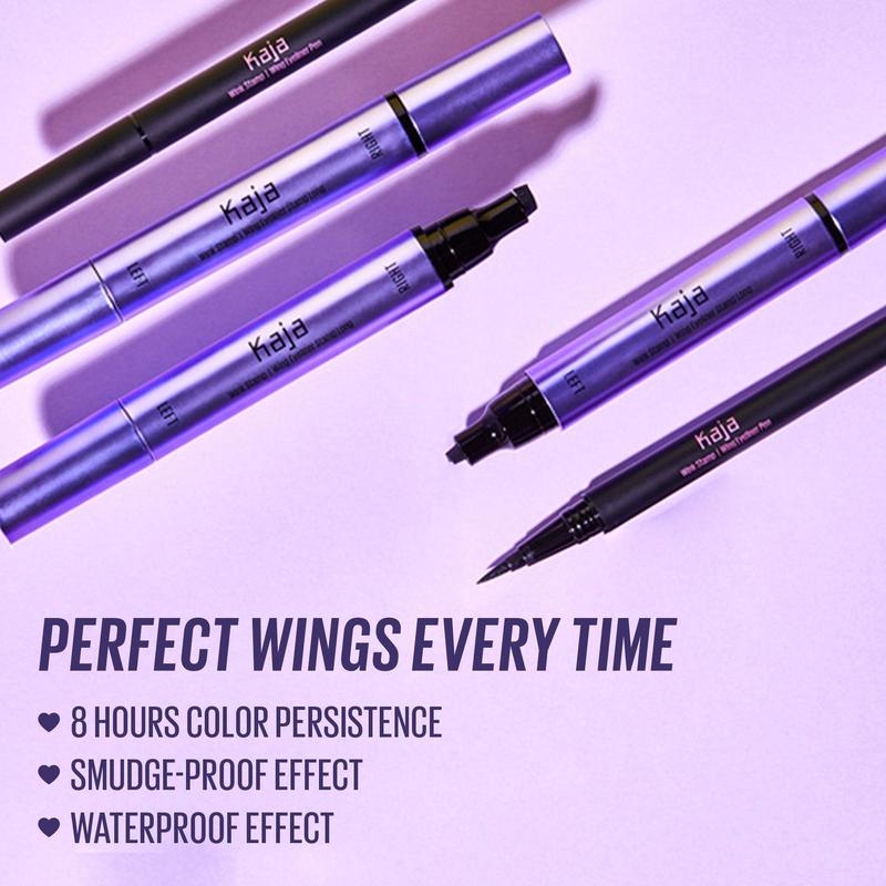 Kaja Korean Wink Stamp & Pen 2-in-1 Eyeliner (Long) l Waterproof Wing Eyeliner l Eye Irritation Tested, Long Lasting Pencil, Color stay, Long wear Liquid Makeup Eyeliner K-Beauty Cosmetic, Lasts All Day & Night Lipliner
