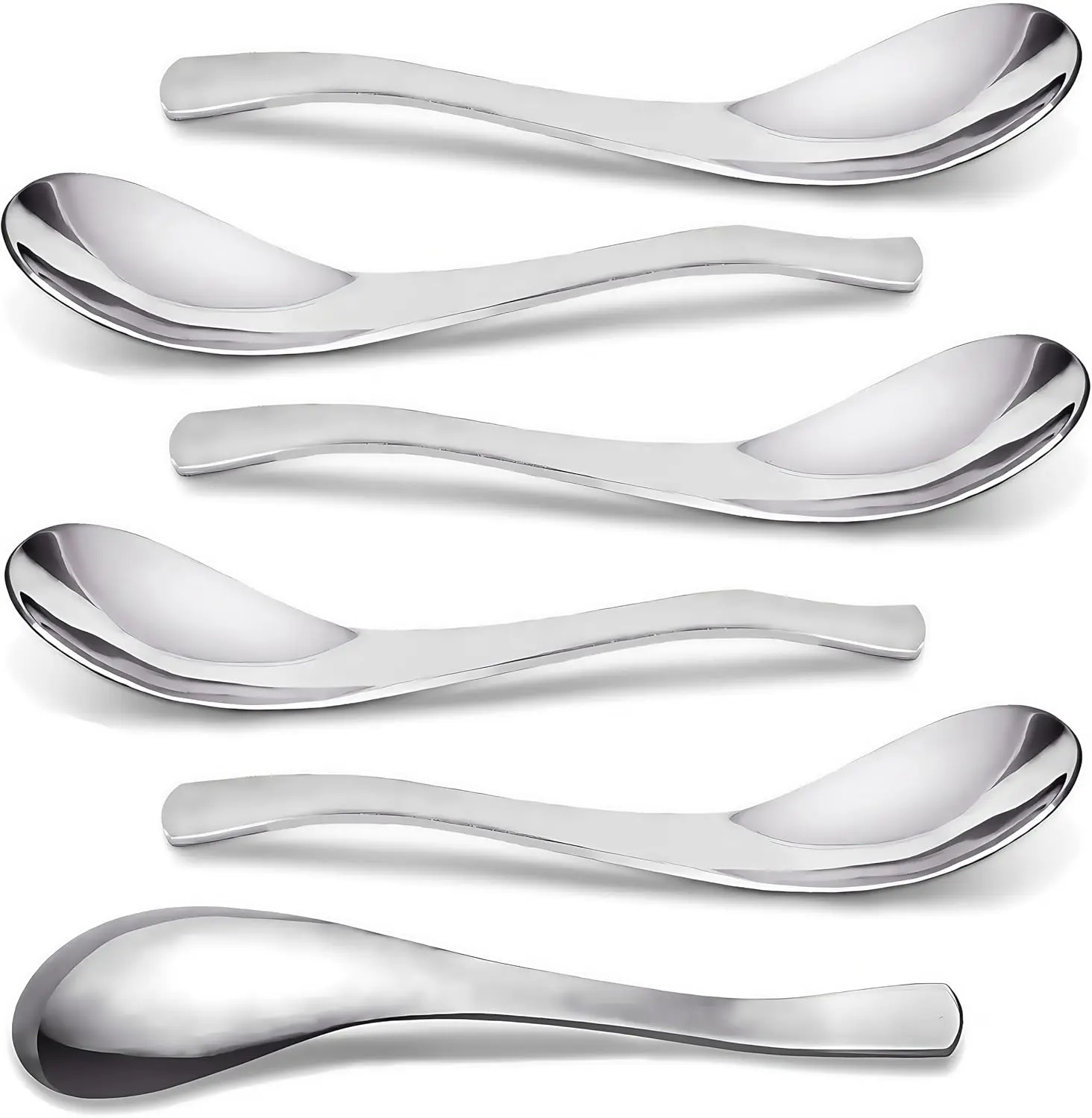6- Heavy Weight Soup Spoons,Stainless Steel  Soup Spoon with  Short Handle for Ramen, Curry, Cereals