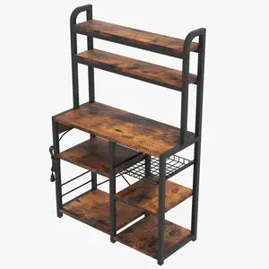 6-Tier Baker Rack with Power Outlet, Kitchen Microwave Stand & Coffee Bar Station, Metal Storage Rack with Wire Drawer, Spacious Baker Table for Spices Pots, Dining Living Room Organizer,summerwins