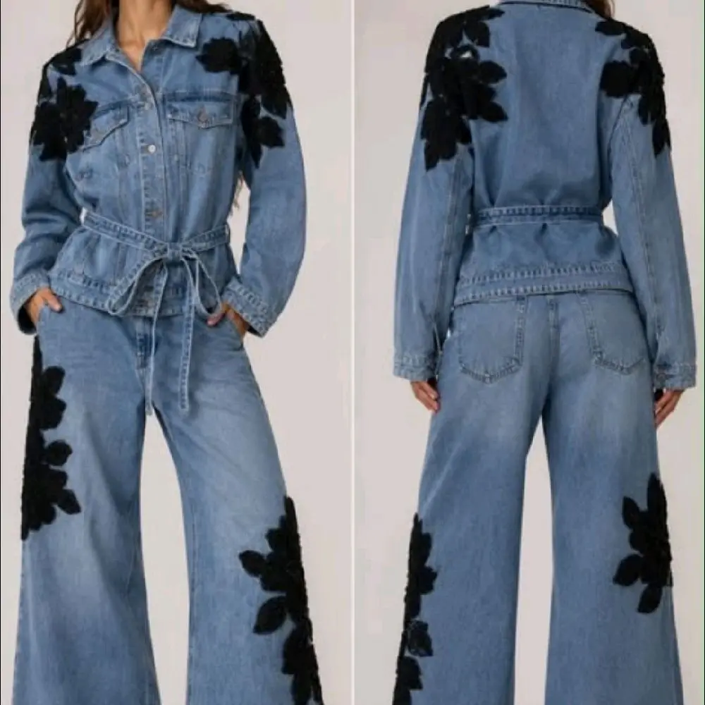 set denim with flowers