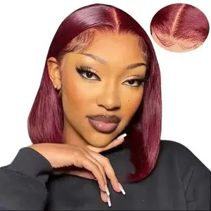 AliPearl Hair 99J Burgundy Color Ready To Go Glueless Bob Wig Short Straight 5x5 Closure Bob Wig Human Hair Pre Bleached Pre Plucked FallFreshness
