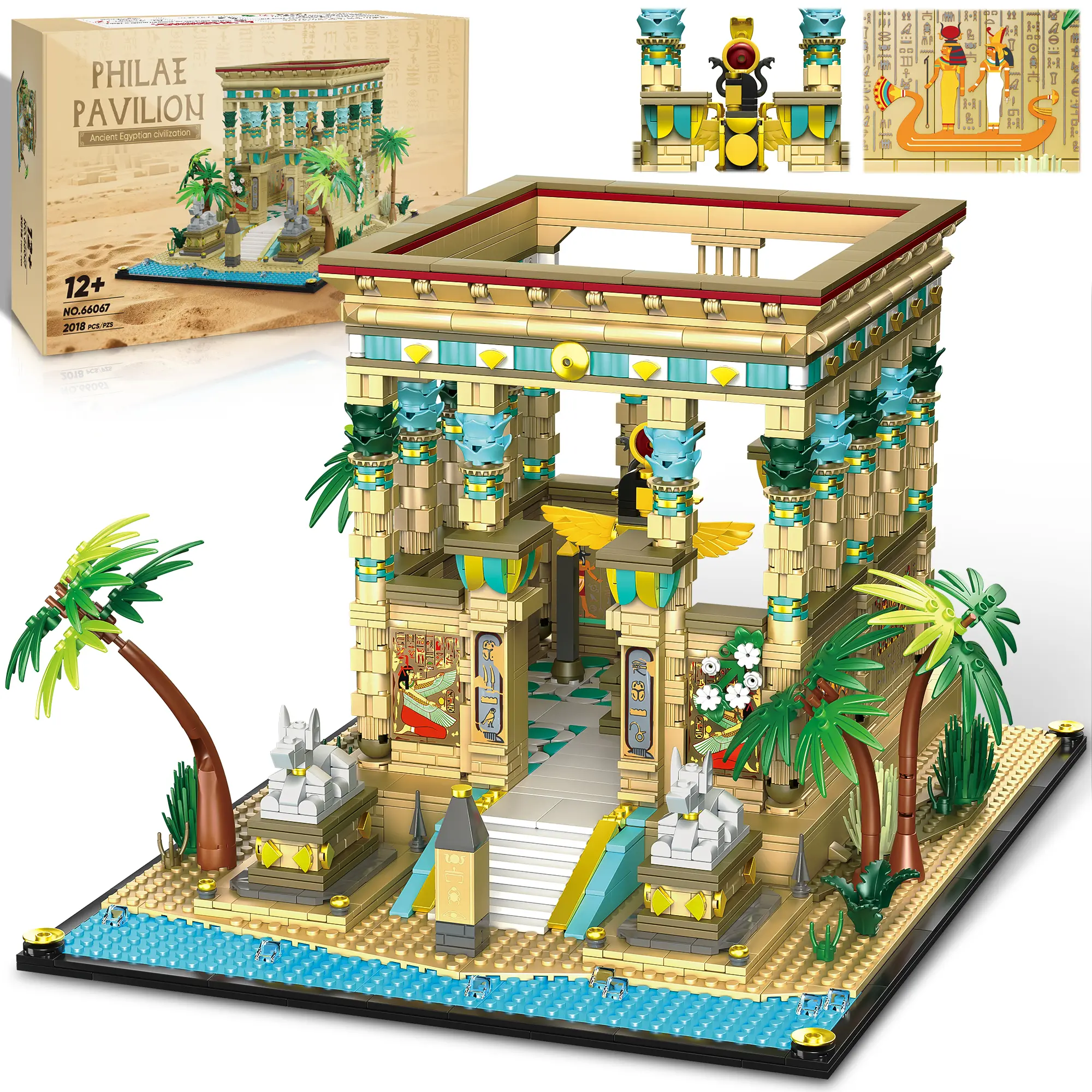 TOKMOC 2018 Pieces Philaedin Temple Building Set, Egyptian Philae Architecture Building Blocks, Miniature Nile Temple Scene, Famous Landmark Collection Home Décor Model Building Kit, for Aged 12 And Above