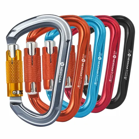 NewDoar 28KN Strength UIAA & CE Certified Auto-Locking Aluminium Alloy D-Shaped Climbing Carabiner Clip - 2 oz Lightweight, 1-Hand Grip, Easy Operation, Heavy Duty for Mountaineering, Hiking, Locking Hammocks, Carabiner for Leash (1 Pc)
