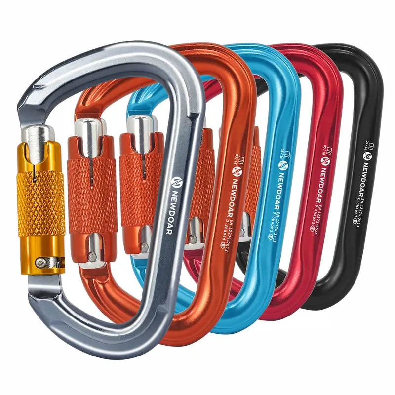 NewDoar 28KN Strength UIAA & CE Certified Auto-Locking Aluminium Alloy D-Shaped Climbing Carabiner Clip - 2 oz Lightweight, 1-Hand Grip, Easy Operation, Heavy Duty for Mountaineering, Hiking, Locking Hammocks, Carabiner for Leash (1 Pc)