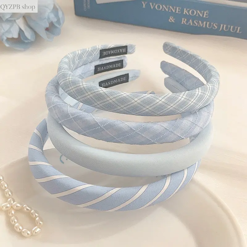 Women's Thin Blue Fabric Headband - Soft Non-Slip Comfortable Elastic Crown Headband, Lightweight Stretchy Pressure-Free Wrap, High Crown Flattering Fit, Spring Summer Fashion, Daily Wear (Makeup, Skincare, Face Washing), Comfortable Headbands, Crown Head