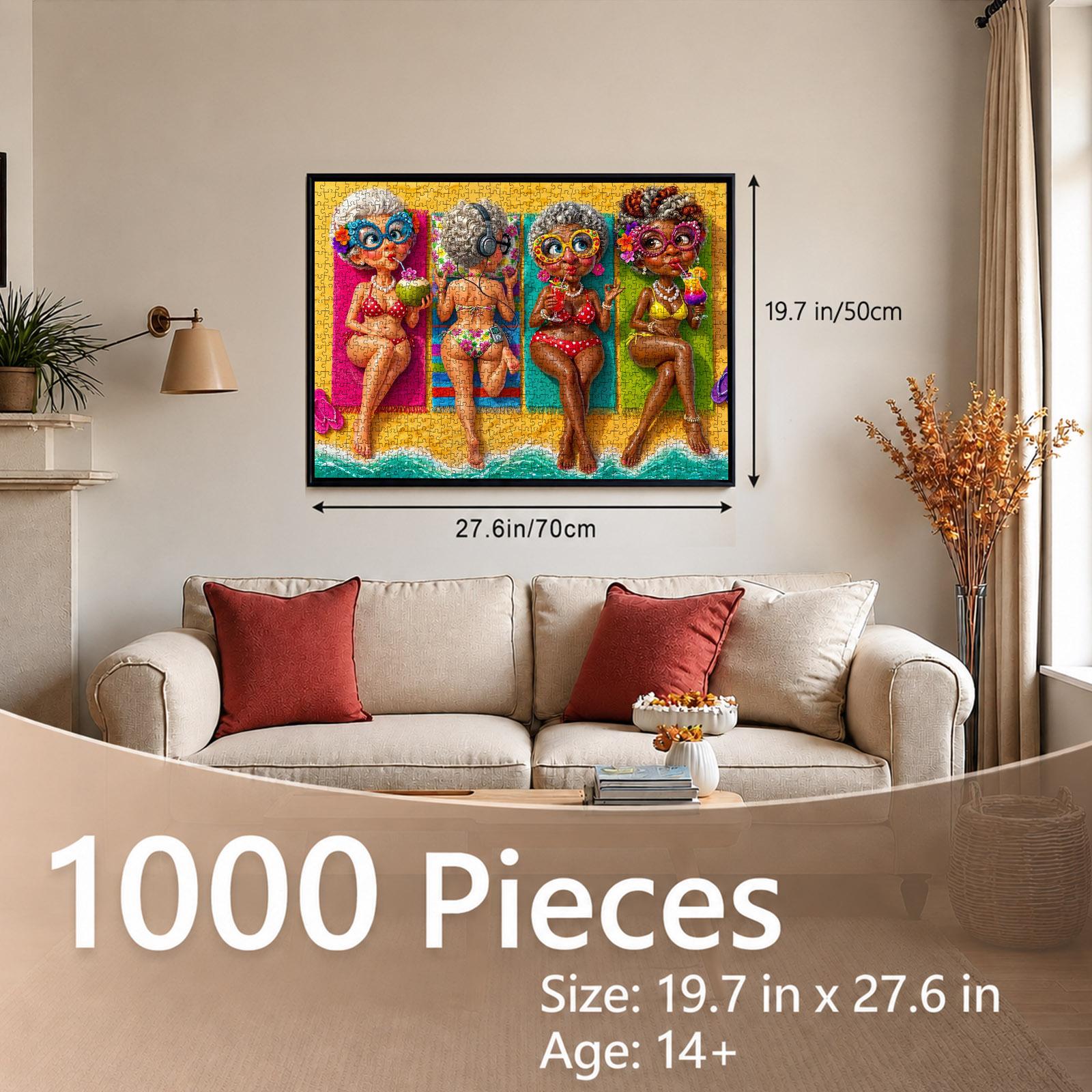 Walarky 1000-Piece Jsp-Beachgrandmas Beach Jigsaw Puzzle - Whimsical Cartoon Artwork, Adults/Family Game Nights Brain Teaser, Stress Relief Decoration, Ideal Gift, 27.5x20inch(70x50cm)
