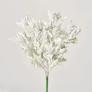 Snowy Frosted Cedar Bush Spray Faux Winter Greenery Holiday Stem - 16"