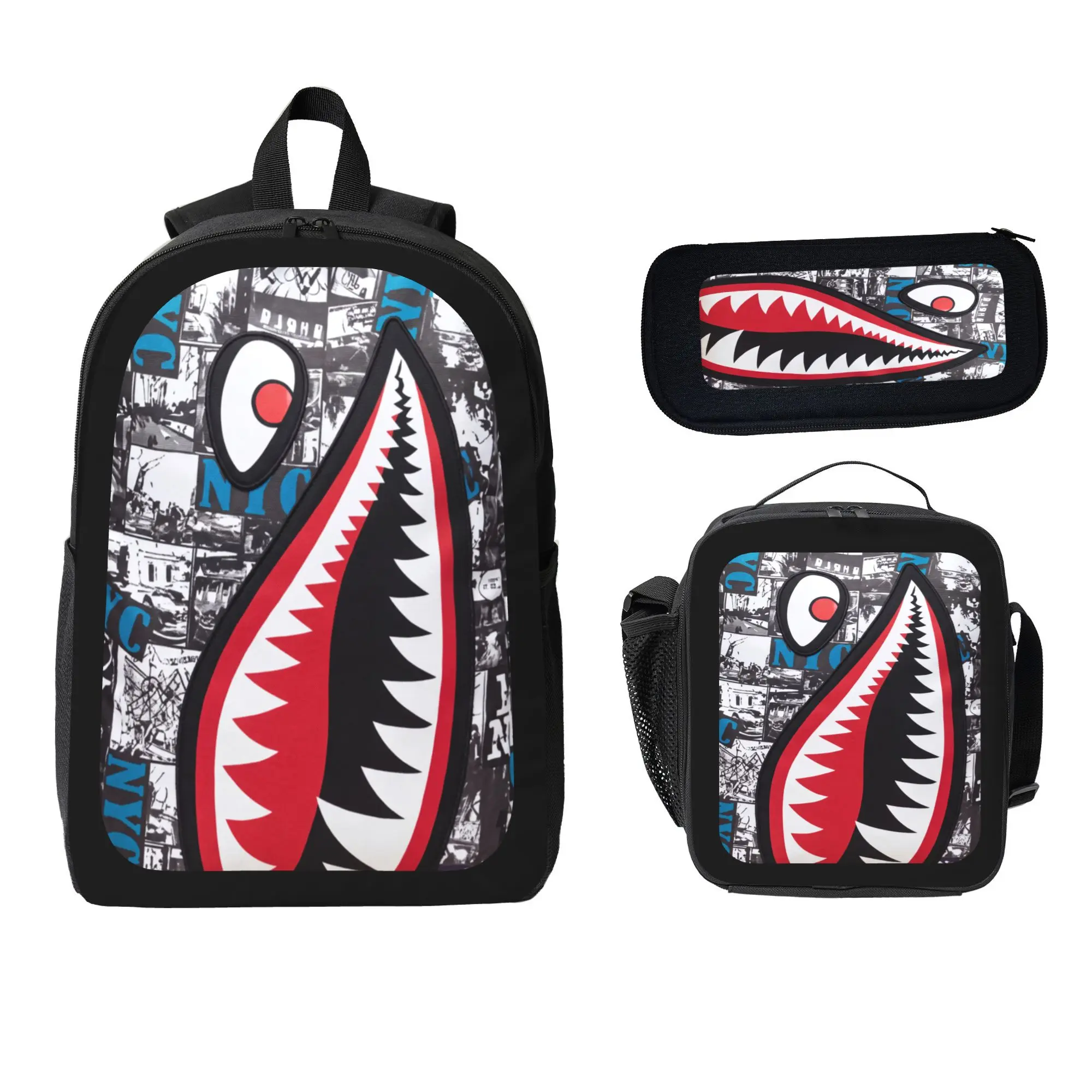 Unisex 3-Piece Retro Newspaper Collage Pattern Backpack Set - Cool Backpacks, Stylish Polyester Daypack, Water-Resistant Lightweight Back to School Bag with Insulated Reusable Lunch Cooler for Teens