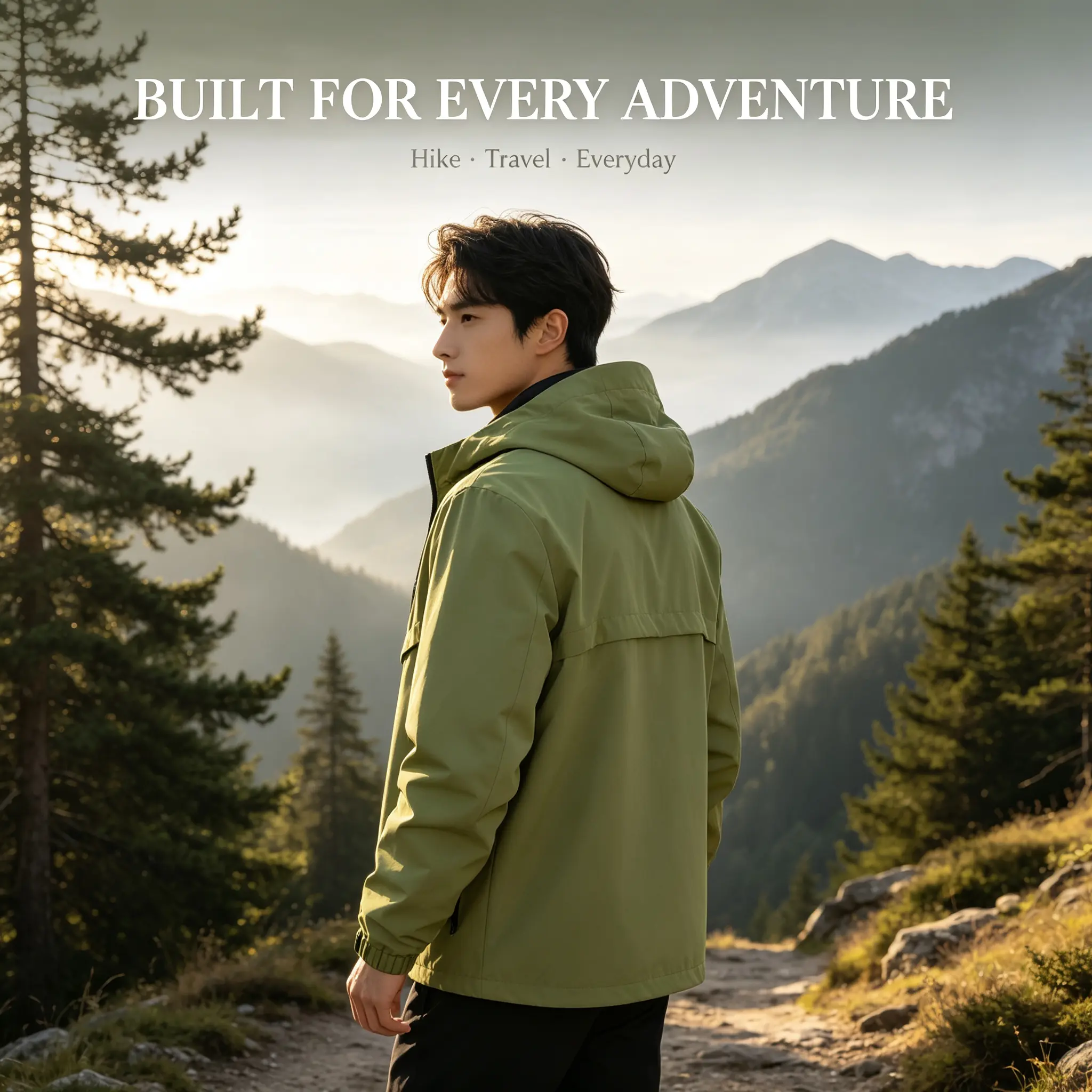 Outdoor functional hardshell jacket with an all-over heat-sealed sealing process for double protection against water and wind, zippered pockets for carrying essentials, hood design—versatile, practical menswear for spring and autumn. outerwear activity