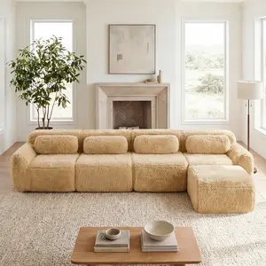 Modular L-Shaped Sectional Sofa with Soft Fluffy Plush Fabric, No Assembly Couch with 32D Sponge & Anti-Slip Base, Free Combination for Bedroom