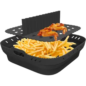 Silicone Air Fryer Liner Set with Separator, Reusable Foldable Insert, Easy Clean Air Fryer Basket, Microwave Safe