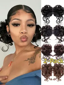 2pcs Synthetic Messy Updo Hair Bun Chignon Scrunchies Fake Hair Band Braid Elastic Hairpiece Tail For Women Synthetic Curly Ponytail, With Messy Hair Pieces, Fluffy Hair Pieces, Ponytail, Bun Chignon, Hair Scrunchies, Synthetic Hairpieces