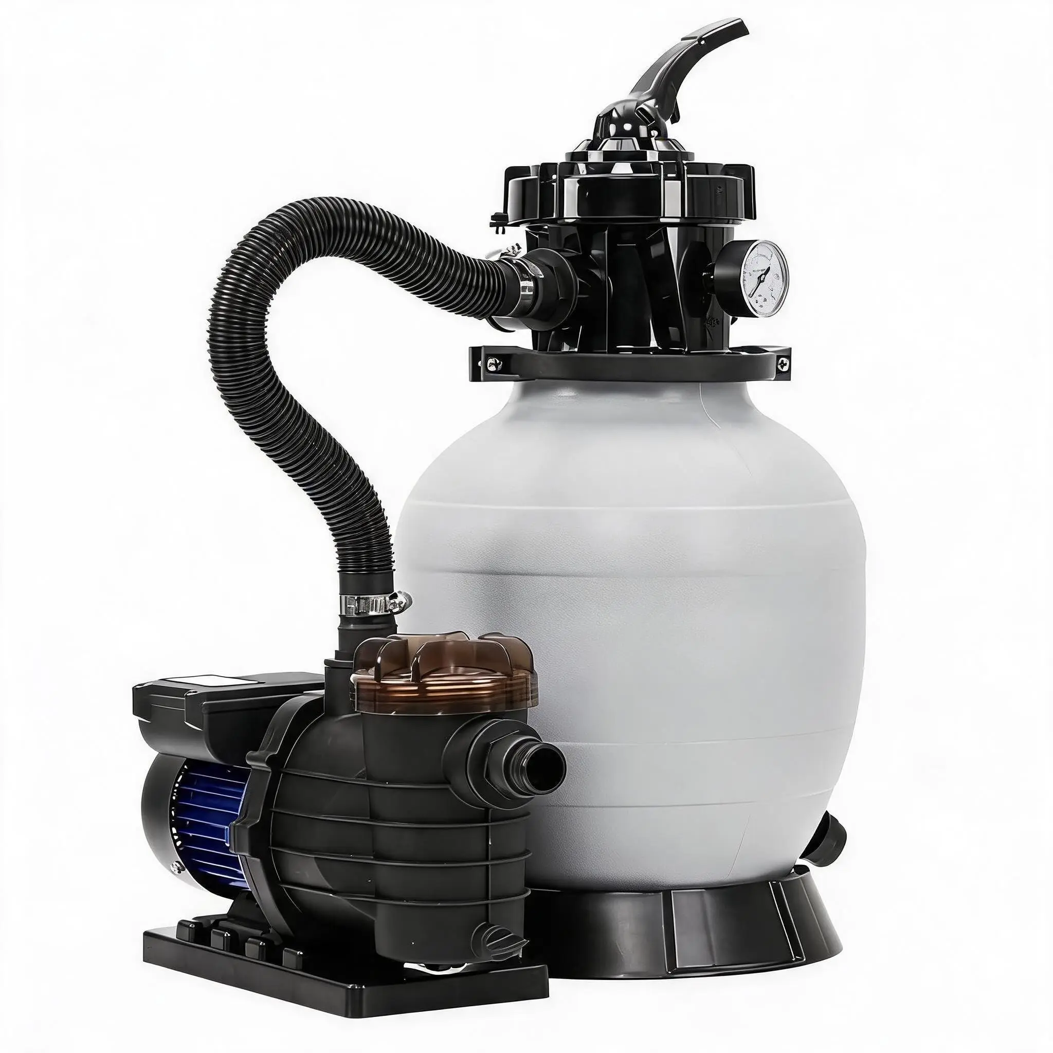 13 Inch Sand Filter Pump for Above Ground Pool, 3/4 HP 550W Swimming Pool Pump System with Multi-Port Valve & 800g Eco-Friendly Filter Balls Media Alternative, Crystal Clear Water