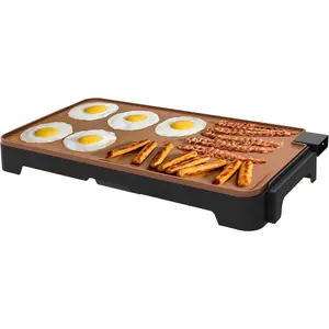 XL Electric Ceramic Titanium Griddle, Make 15 Eggs At Once, Healthy-Eco Non-stick Coating, Hassle-Free Clean Up, Large Submersible Cooking Surface, 12" x 22", Copper/Black