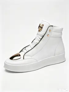 High-Top Metal Head Thick Sole Boost Shoes, Unique Zipper Design, Casual Board Sneakers for Men, Trendy European and American Style, Trainer