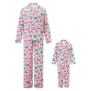 Comfortable Christmas Pajamas for Mom and Me | Bow Candy Vine Print Pajama Set, Suitable for Mom and Baby GARMENTARY