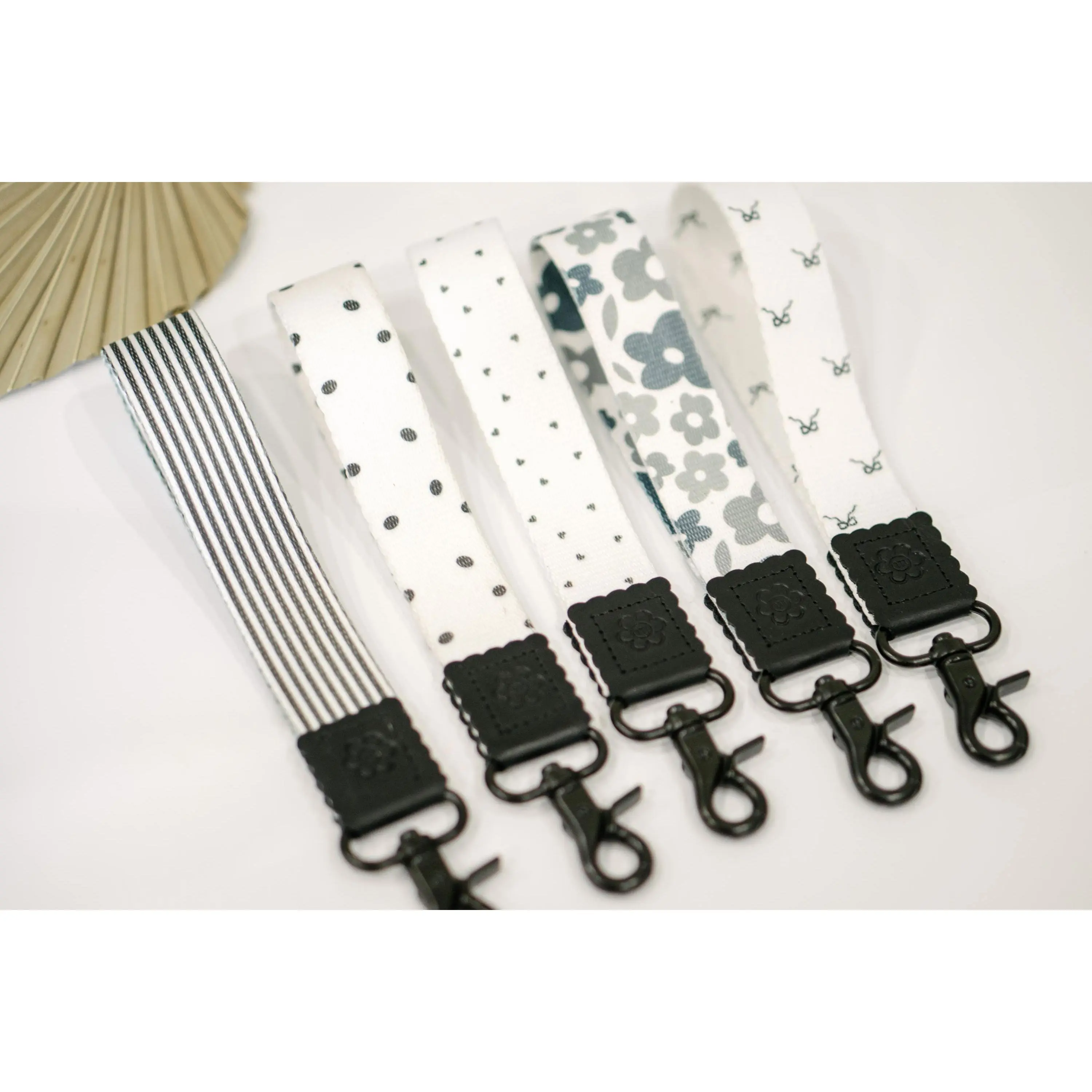 Wristlet Keychain, black and white, Minimalist, Floral Key Fob Wristlet, Car Key Holder, Cute Lanyard, Retro Keychain Lanyard