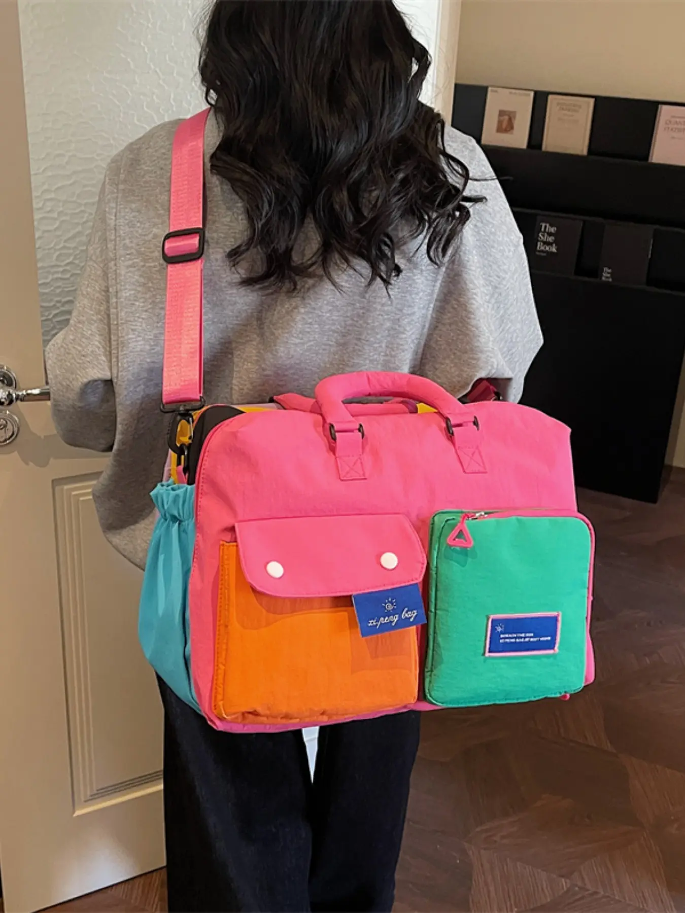 16.14inch Travel Tote Bag, Colorblock Foldable Fabric Bag, Multifunctional Portable Bag, Large Capacity, Dry/wet Separation, Casual Style, All Seasons, Student Backpack, Travel Bags