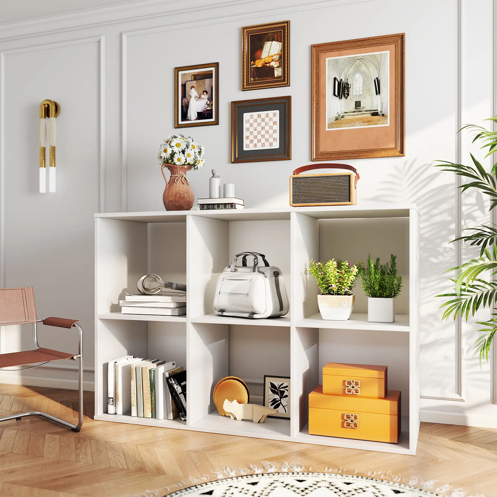 6 Cube Storage Organizer, 3 Tier Stackable MDF Wood Bookshelf, Open Display Storage Cabinet for Living Room Bedroom Home Office