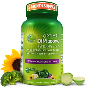 Optimal DIM 200mg for Women & Men - Hormone Balance Support - Made with Organic Whole Foods - 60 Delayed-Release Capsules