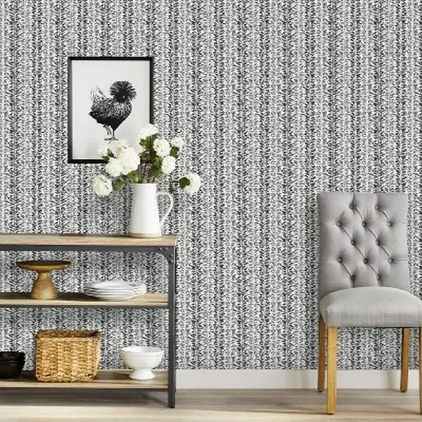 Threshold Vine Stripe 198"x20" Peel and Stick Wallpaper Nature Black