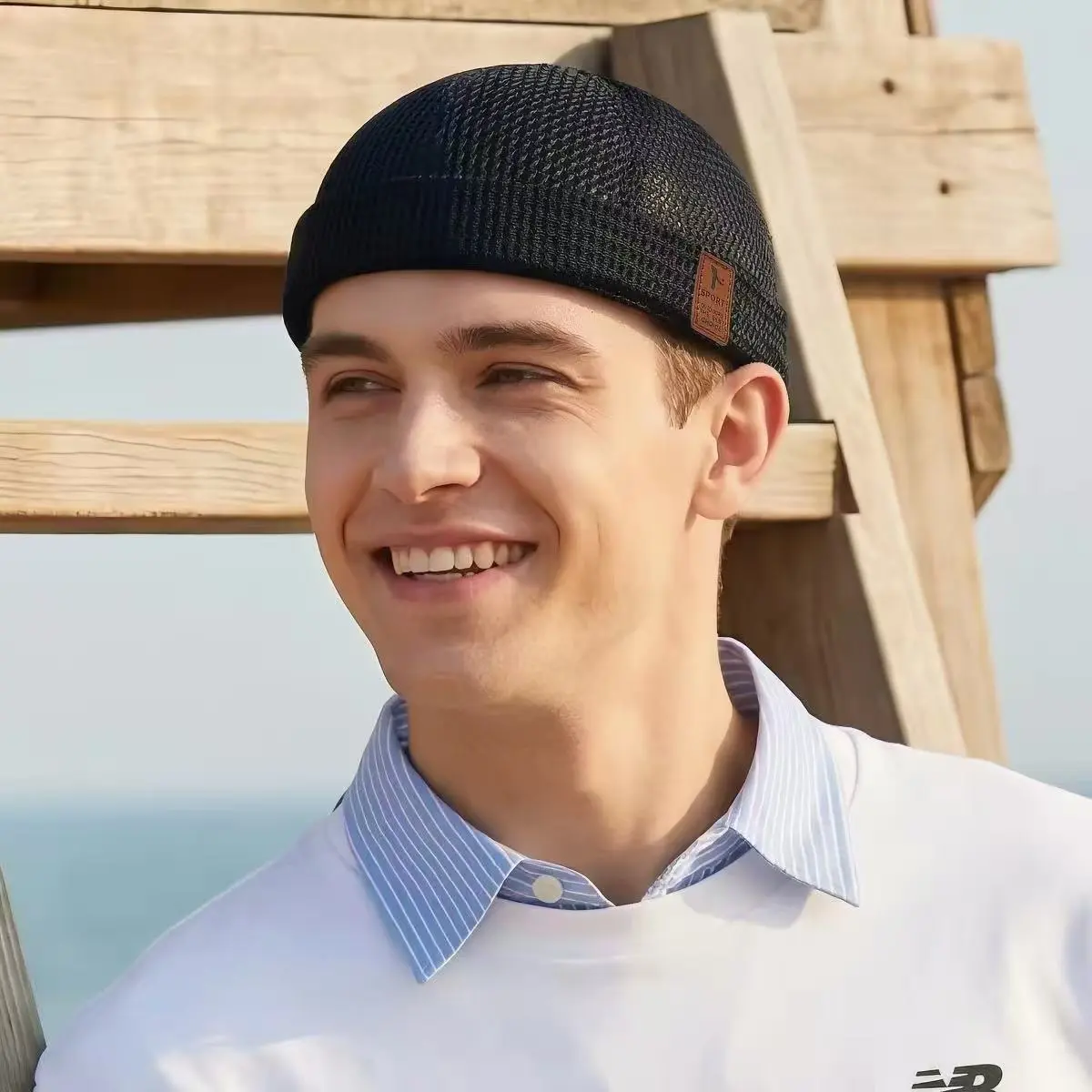 Men's Fitted Mesh Hats - Structured, Adjustable, Breathable Brimless Docker Cap with Detachable Non-Collapsible Design, Ventilation, Mesh Lining for Daily Outdoor Use, Adult Fashion Accessory, Male, Beanie, Ventilated, Mesh Netting Hats