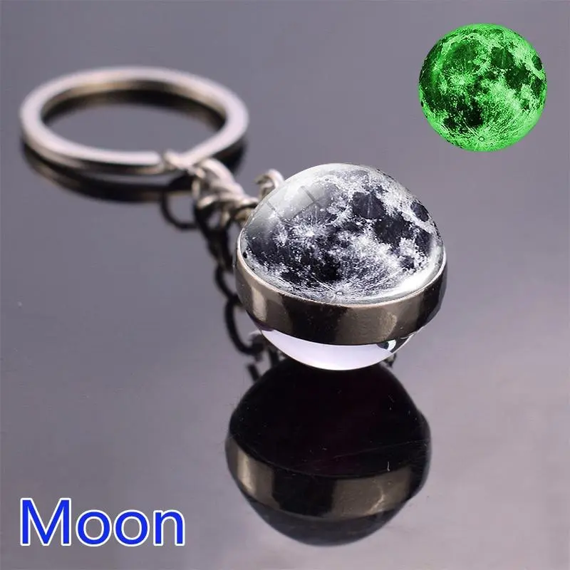 LUX-KEY - Glow In The Dark Solar System Planet Keyring Galaxy Nebula Luminous Keychain Moon Earth Sun Double Side Glass Ball Key Chain