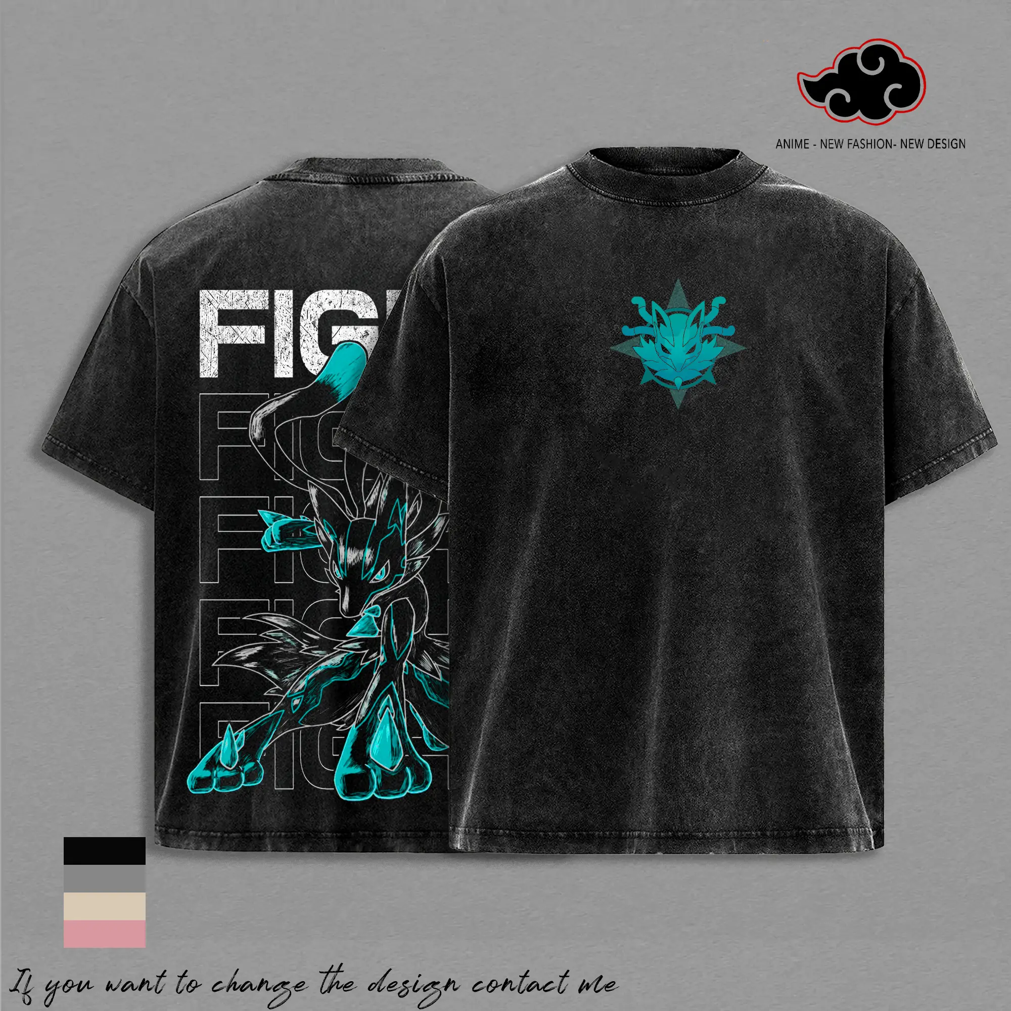 Mega Lucario - PKM Anime T-Shirt Vintage Acid Wash Oversized Graphic Tee Streetwear Aura Gift