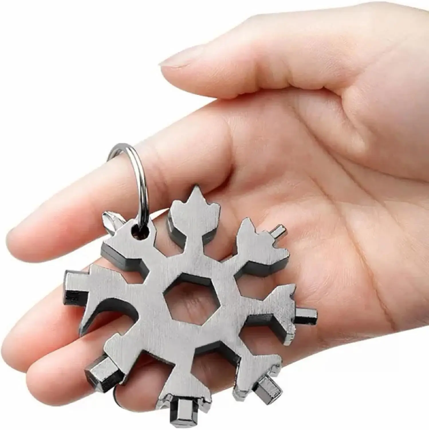 Mini Wrench Snowflake Shape Keychain - 8-in-1 Hex Multi-Tool Wrench Set for Outdoor Camping