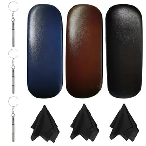 Pack of 3 Hard Shell Glasses Case Eyeglass Case Protective Sunglass Holder with Cleaning Cloth for Men Women Unisex