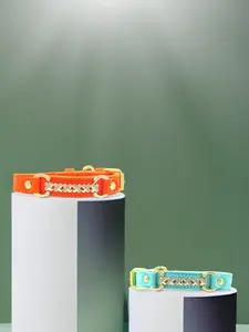 MAXIMA Handmade Leather Dog Collar (Orange and Turquoise)