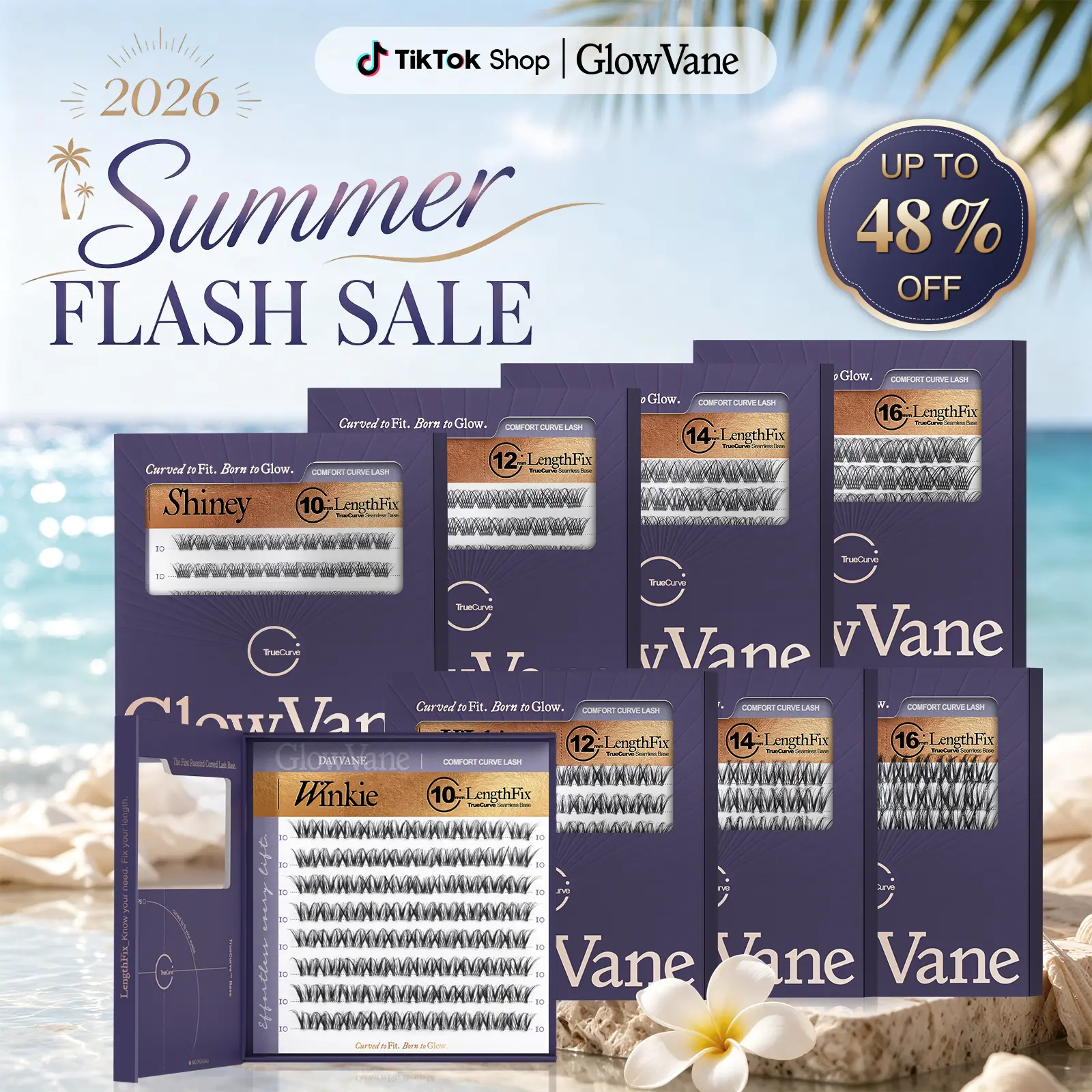 GlowVane TrueCurve Lash LengthLock Collection Cluster Eyelashes  Winkie Shiney Single Size Per Box 10mm-16mm DD Curl Wispy Natural Long-Lasting DIY Lashes