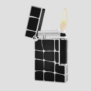 [Lacquer] Black Checkered Lacquer Silver Dupont Lighter 125g best gift for father husband