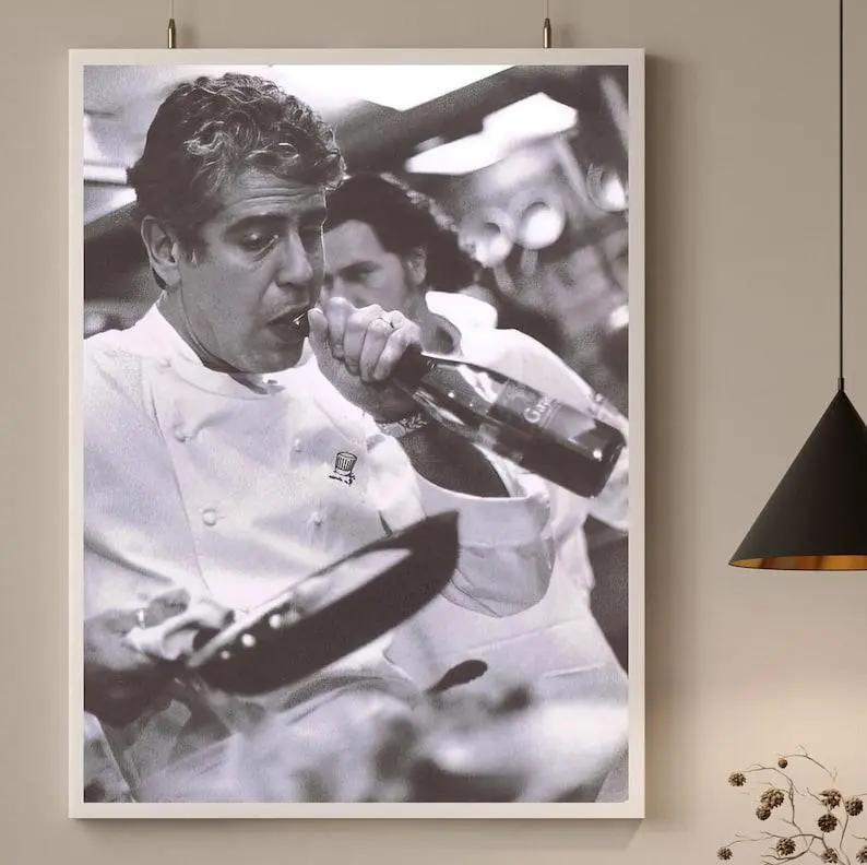 Chef Cooking Print, Kitchen Wall Decor, Black and White Photography Art, No Frame Artistic Poster, Ornaments Room Decoration