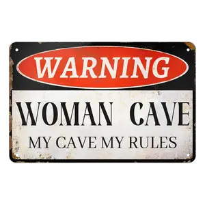 Woman Cave My Cave My Rules Metal Room Signs - Funny Warning Tin Sign for Bars, Restaurants, Cafes, and Pubs - 8x12 Inch Decor Lightweight