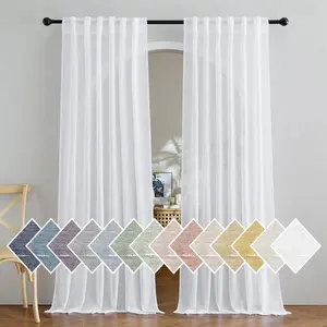 Semi Sheer White Curtains 84 inch Long, Rod Pocket & Back Tab Sheer Linen Curtains & Drapes Balance Privacy & Light Panels for Bedroom/Living Room, W52 x L84, 2 Panels