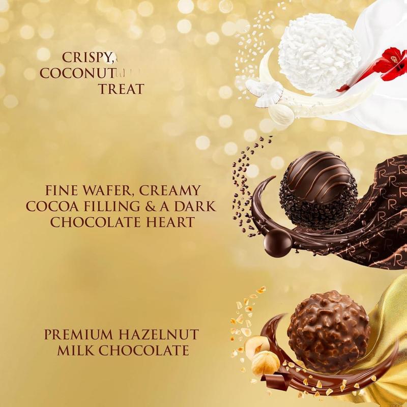 Ferrero Rocher Collection 48-Count Box Individually Wrapped Hazelnut Milk Chocolate Raffaello & Rondnoir Dark Chocolate Gourmet Gift Set for Christmas