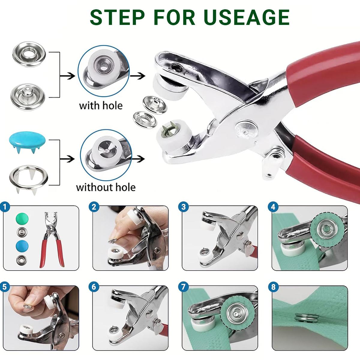 200 Sets 9.5mm Silver Rustproof Hollow Five Claw Snap Buttons Kit with Pliers Press Tool for DIY Crafts, Clothing, Hats Sewing Projects