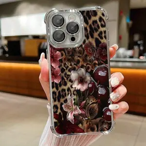 Leopard print cherry blossom pattern design is suitable for iPhone 17 Pro Max 16E 15 Pro 14 Plus 13 12 11 Air, Samsung Galaxy S26 Ultra S25 Plus S24 FE S23 S22 S21 S20 shockproof protective cases