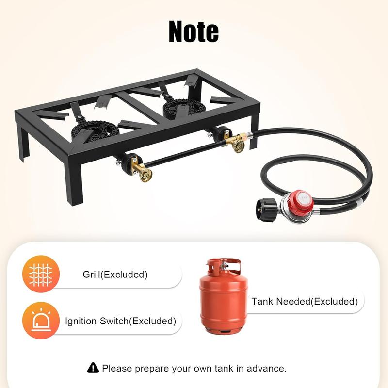 Double Burner Gas Stove, 8000W Portable Outdoor Propane Stove with Adjustable 0-10Psi Regulator Hose for Patio Camping, BBQ, Home Brewing, Turkey Fry, Maple Syrup Prep