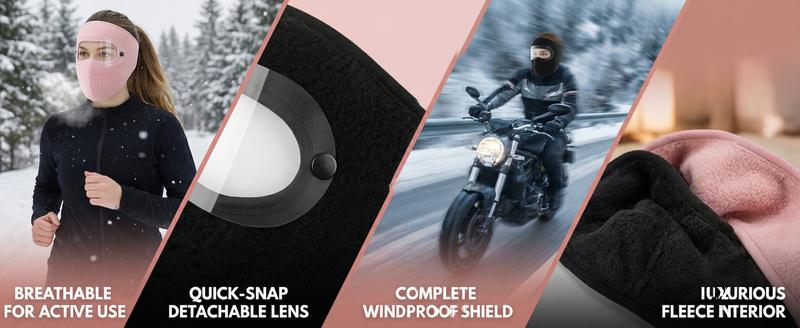 Buy One Get One Winter Windproof Face Mask with Detachable Goggles, Thick Fleece-Lined Full Face Balaclava for Men & Women, Cold Weather Protection for Cycling, Motorcycling, Skiing and Outdoor Sports (Pink, Black)
