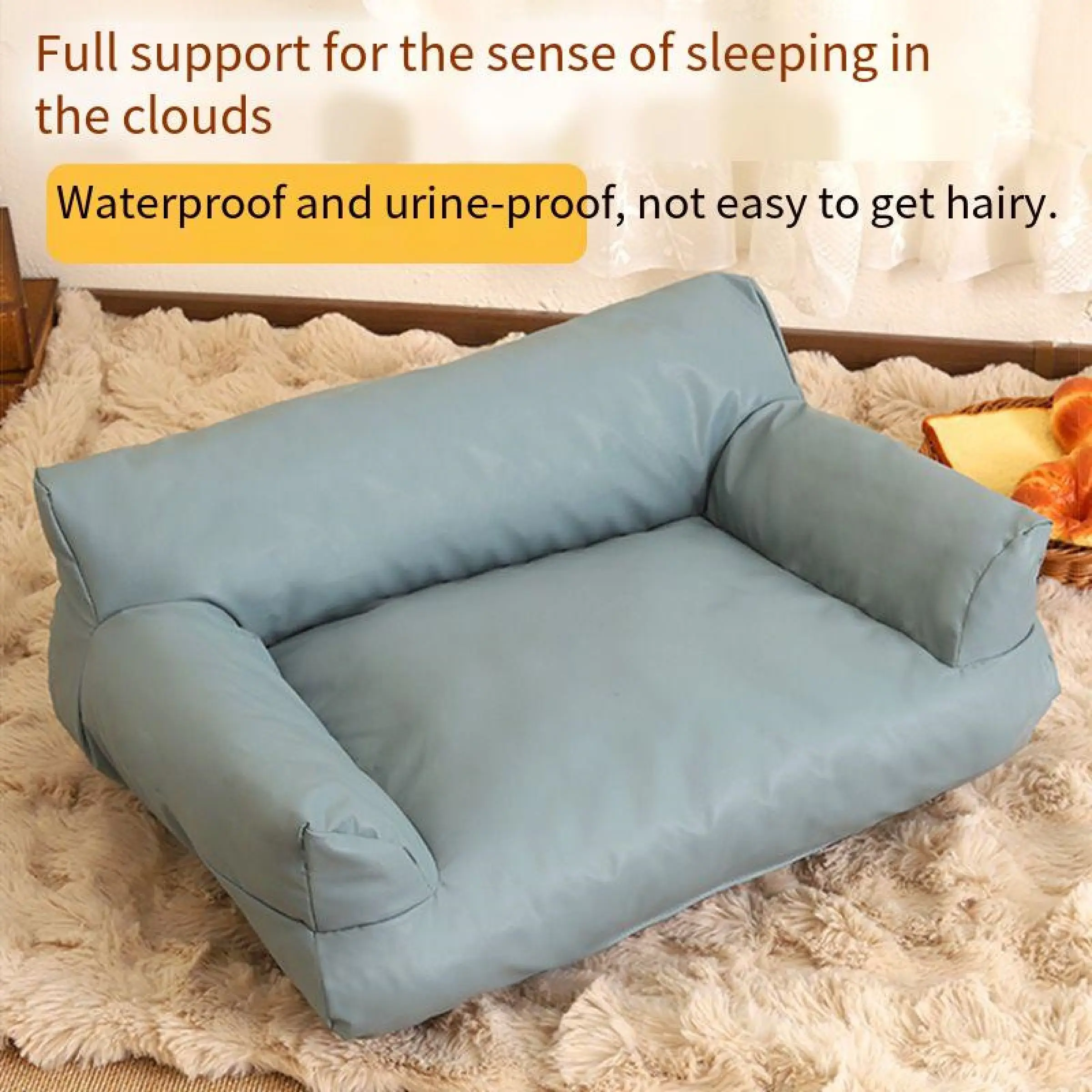 Leather Pet Sofa Bed, Integrated Couch Nest, Dual Pillow Design for Neck Protection, Durable High Bounce Sponge, Suitable for Cats and Dogs