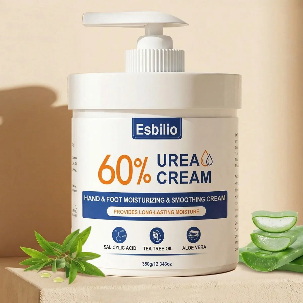 350g 60% Urea Cream for Dry Feet and Hands, Provides Long-Lasting Moisture, Softens & Smooths Rough Skin on Heels, Knees & Elbows, Body Care Moisturizer For Nourishing Dry Skin, Enriched with Tea Tree Oil & Aloe Vera, for Men & Women
