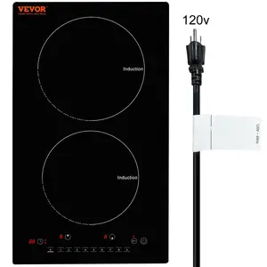 【fathersdaygift】VEVOR Portable Double Burner Induction Cooker, 12-in  Built-in Magnetic Cooktop, 1800W 9 Heating Levels, LED Touch Screen with Child Lock & Over-Temperature Protection